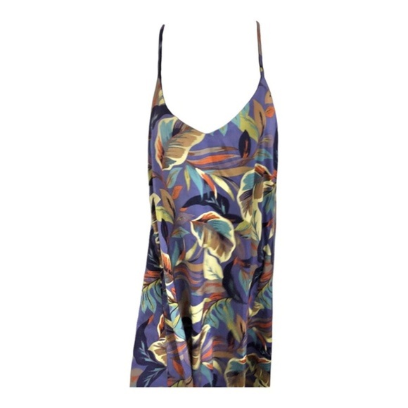 Nicole Miller purple multi tropical palm print v-neck satin‎ effect maxi dress - Picture 12 of 14